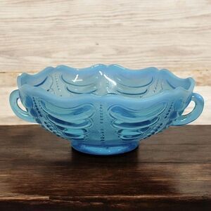 EAPG Abalone Bowl Blue Opalescent Jefferson Glass‎ Double Handle Antique 1902
